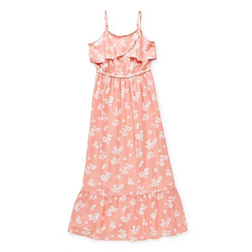 Floral Ruffle Maxi Dress in Peach Pink